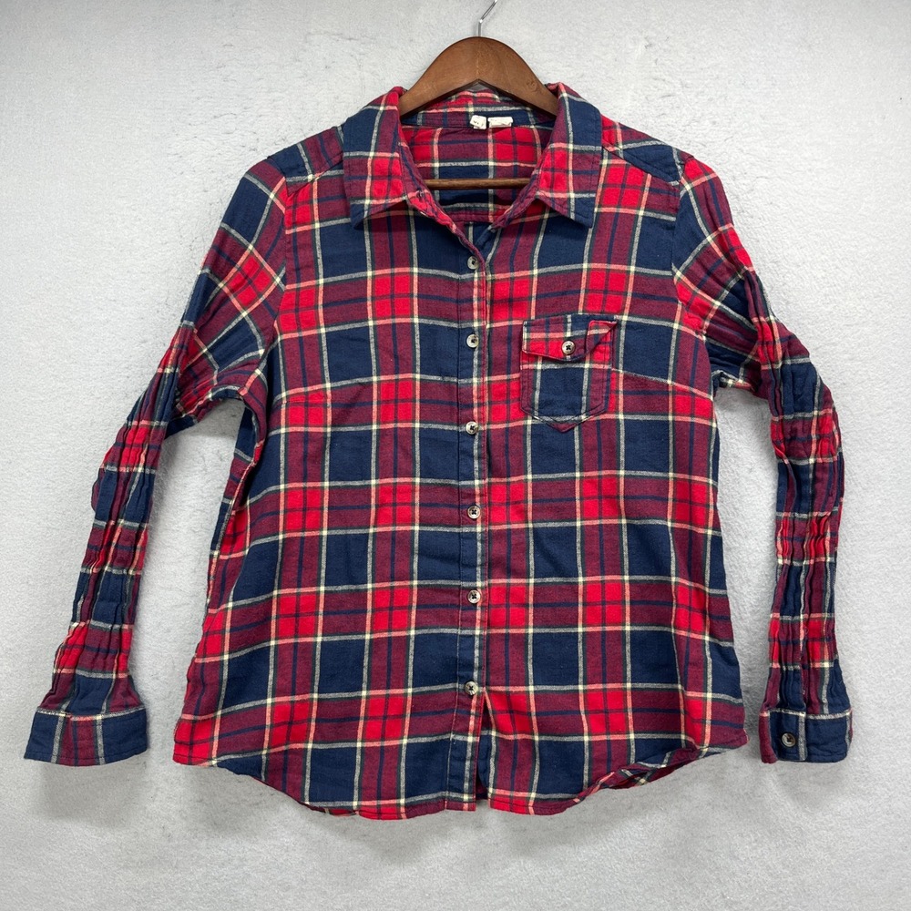 Japna Flannel Shirt Womens XL Red Blue Plaid Soft Cabincore Lumberjack Rustic